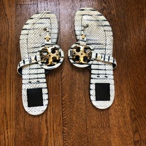 Tory Burch Miller 2 Snake Embossed Striped Sandals